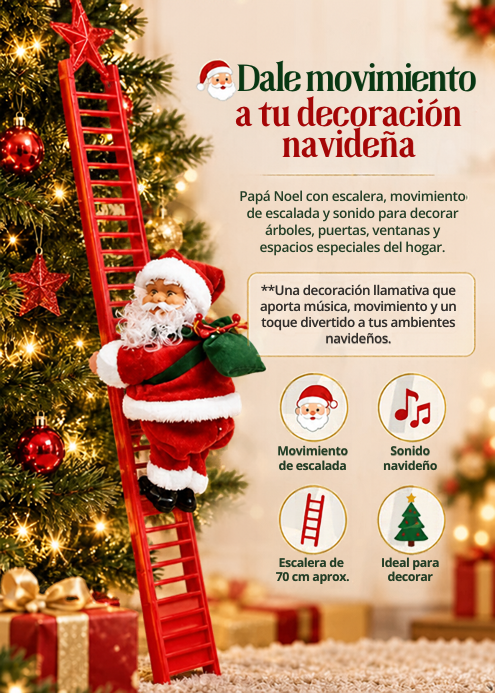 Papá Noel Trepador con Escalera, Movimiento y Sonido