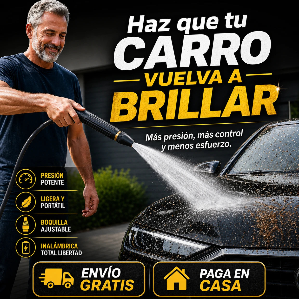 Hidrolavadora Portátil Inalámbrica em uso no jardim