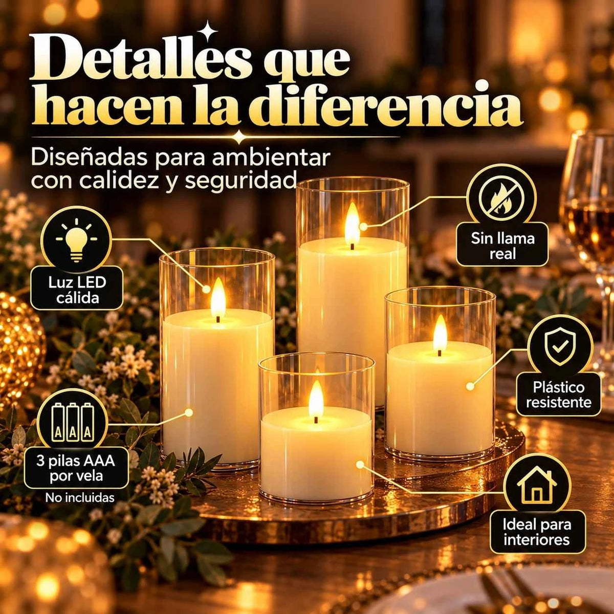 Magic Candles Set de Velas LED Decorativas - Ambiente cálido y seguro - Imagen 5
