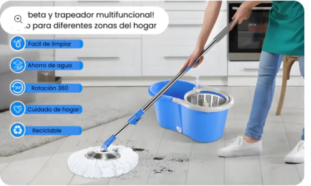 PowerMaid - Trapero Giratorio Magico Con Balde 360° -  [PROMOCIÓN DISPONIBLE SOLO HOY]